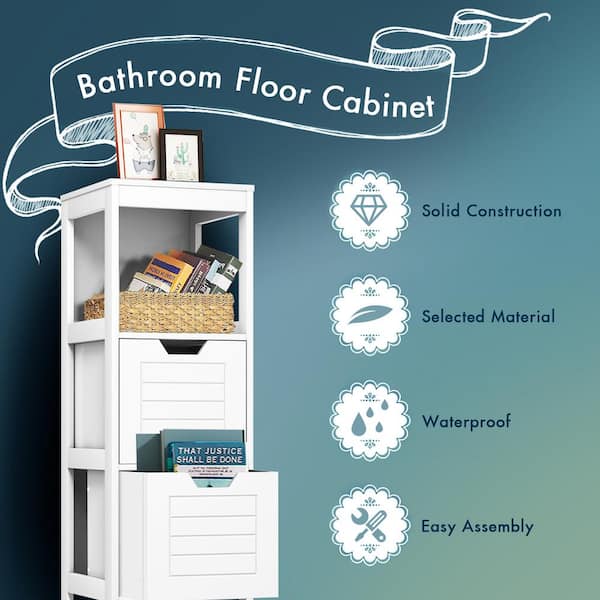 Bathroom Wooden Floor Cabinet Multifunction Storage Rack Organizer
