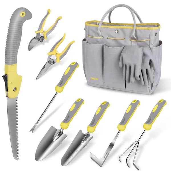 10 Pieces Stainless Steel Heavy Duty Garden Tool Set for Digging Planting Pruning Accessories 14.57 x 9.06 x 3.54 in.