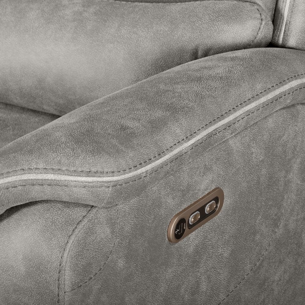 Kamari Gray Fabric Three-Piece Sectional with Round Arm and Cup Holder
