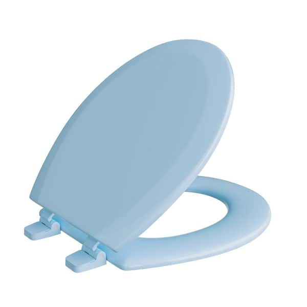 JONES STEPHENS Deluxe Molded Wood Round Closed Front Toilet Seat with Cover and Adjustable Hinge in Regency Blue