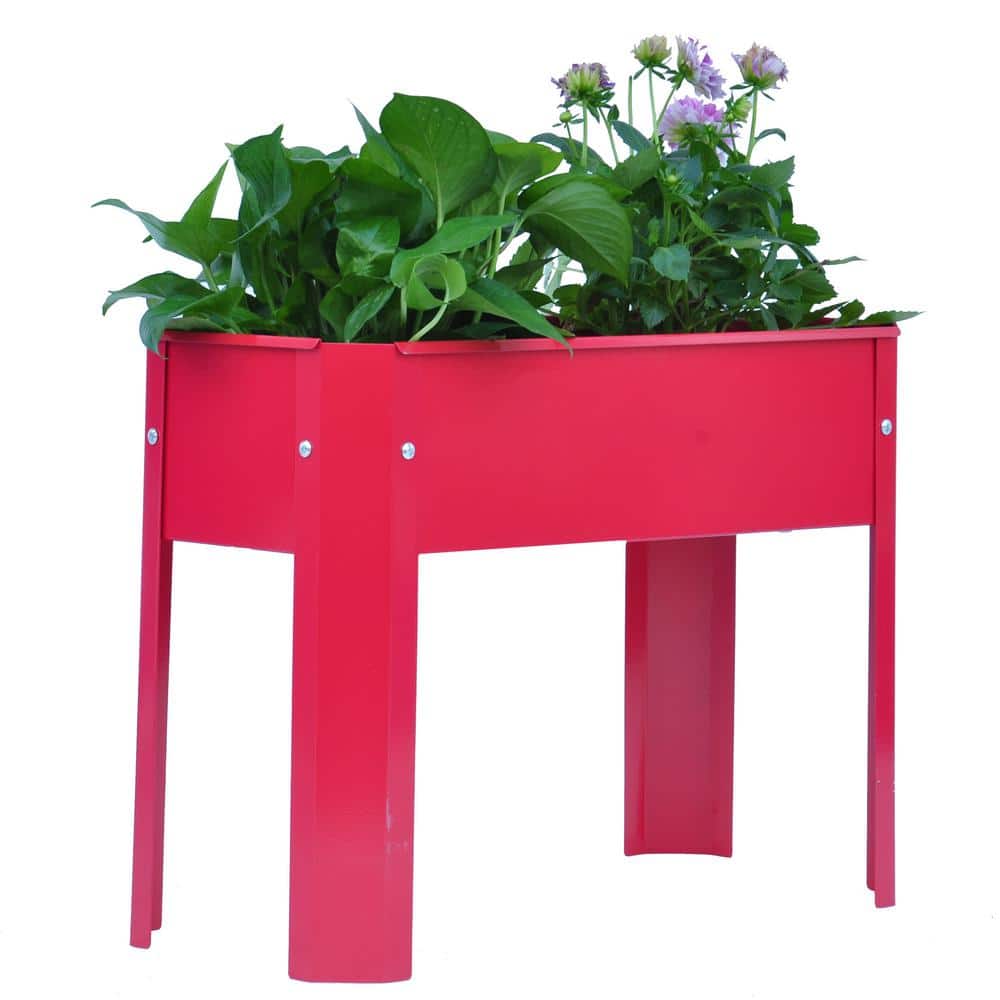 Red Galvanized Steel Elevated Garden Bed with Drainage System