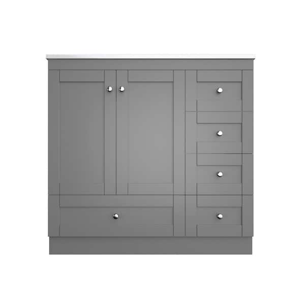 36 in. Freestanding Gray Bath Vanity with White Ceramic Top Unassembled