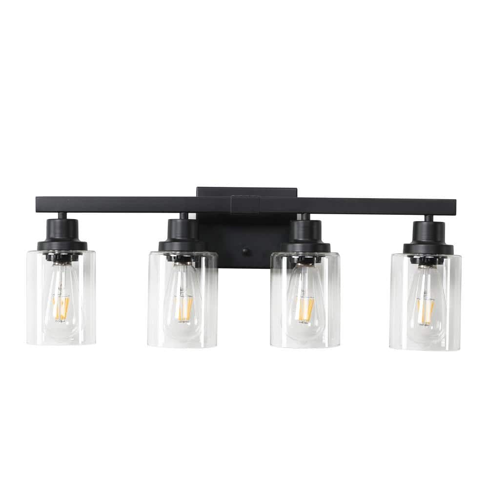 24 in. 4-Light Black Vanity Lights, Wall Sconces with Clear Glass Shades, Modern Bathroom Lighting, Bulbs Not Included price history on PriceWatchPro