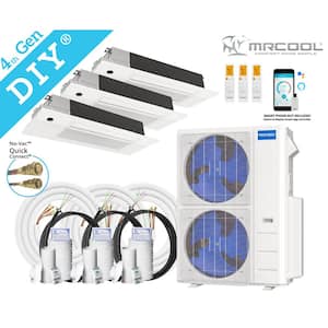 DIY 48,000 BTU 4-Ton 3-Zone 20.5 SEER Ductless Mini-Split AC and Heat Pump with Cassettes 12K+18K+18K & 25,50,50ft Lines