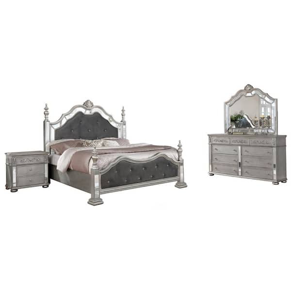 Best Quality Furniture Bonita 4-Piece Grey California King Panel Bedroom Set