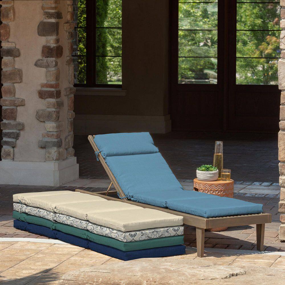 French Blue Water Repellent Outdoor Chaise Lounge Cushion