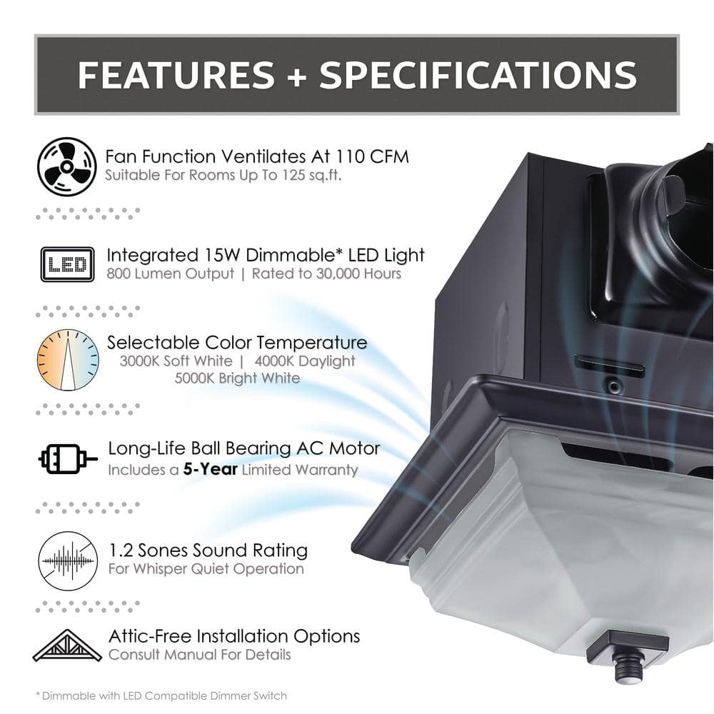 Matte Black Square Metal LED Ceiling Exhaust Fan