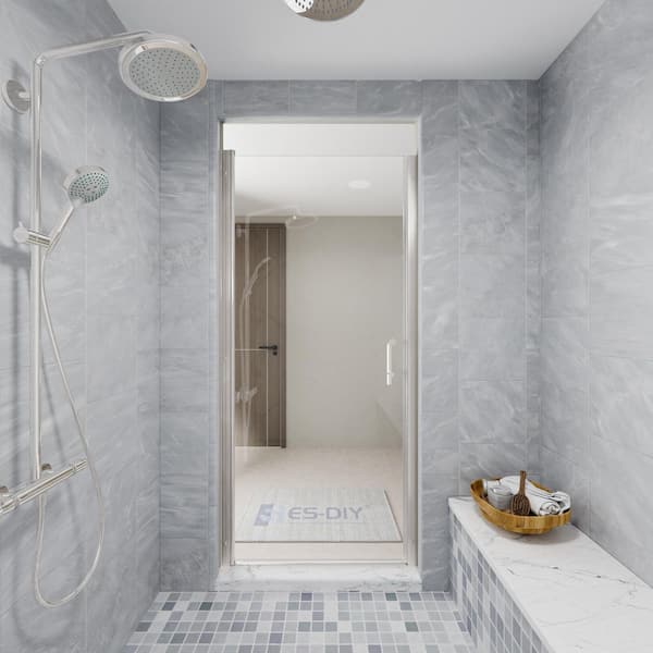 34-36 in. W x 72 in. H Pivot Frameless Shower Door in Nickel with Clear Glass