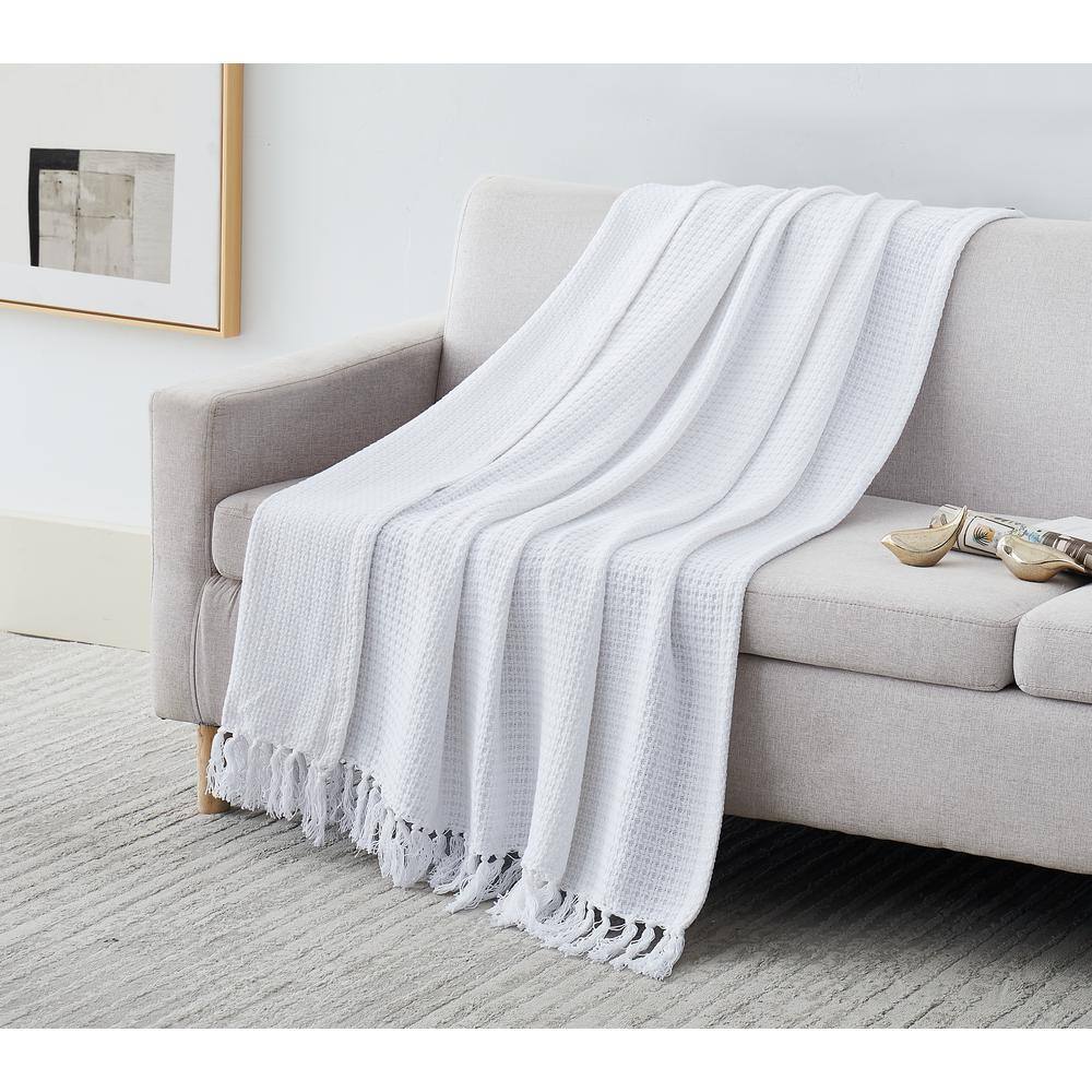 SOUTHSHORE FINE LINENS Ashmore White 100% Cotton Throw Blanket  BL-ASHM-WHT-THR - The Home Depot