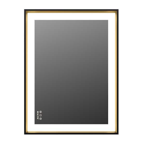 Unbranded 32 in. W x 24 in. H Rectangular Framed Anti-Fog LED Wall Mounted Bathroom Vanity Mirror in Black