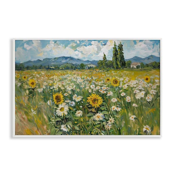 Stupell Industries Sunflower and Daisy Meadow by Arlington Prints White Framed Nature Giclee Art Print 16 in. x 24 in.