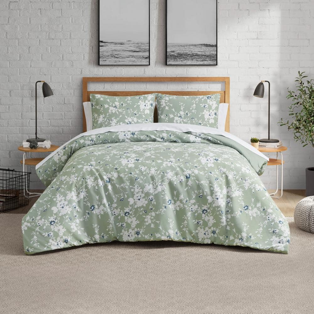 Full Blue Reversible Microfiber Comforter Set with Piped Edges