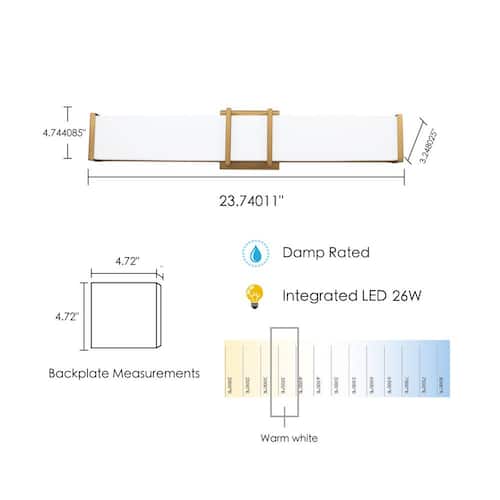 Tomero 23.74 in. W x 4.74 in. H Brushed Gold Integrated LED Bathroom Vanity Light Bar with White Acrylic Diffuser Eglo Vanity Lighting