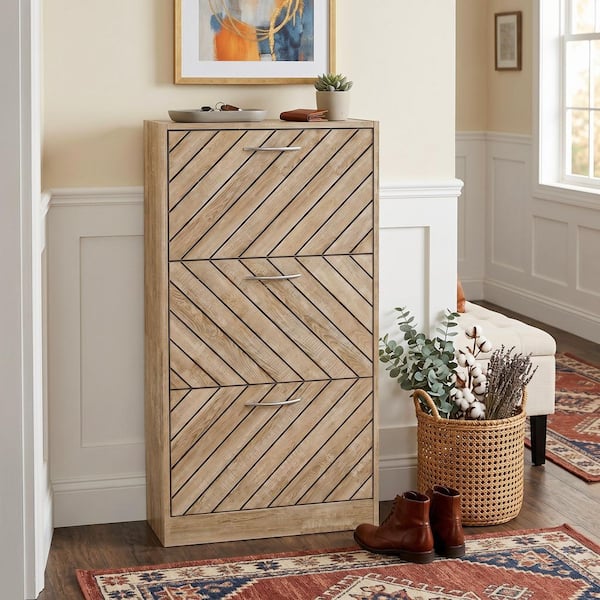 FUFU&GAGA Natural Color 18-Pair Shoe Storage Cabinet with 3