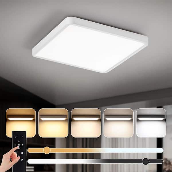11.8 in. White Transitional Dimmable Selectable 5 CCT LED Square Flush Mount Ceiling Light with Remote