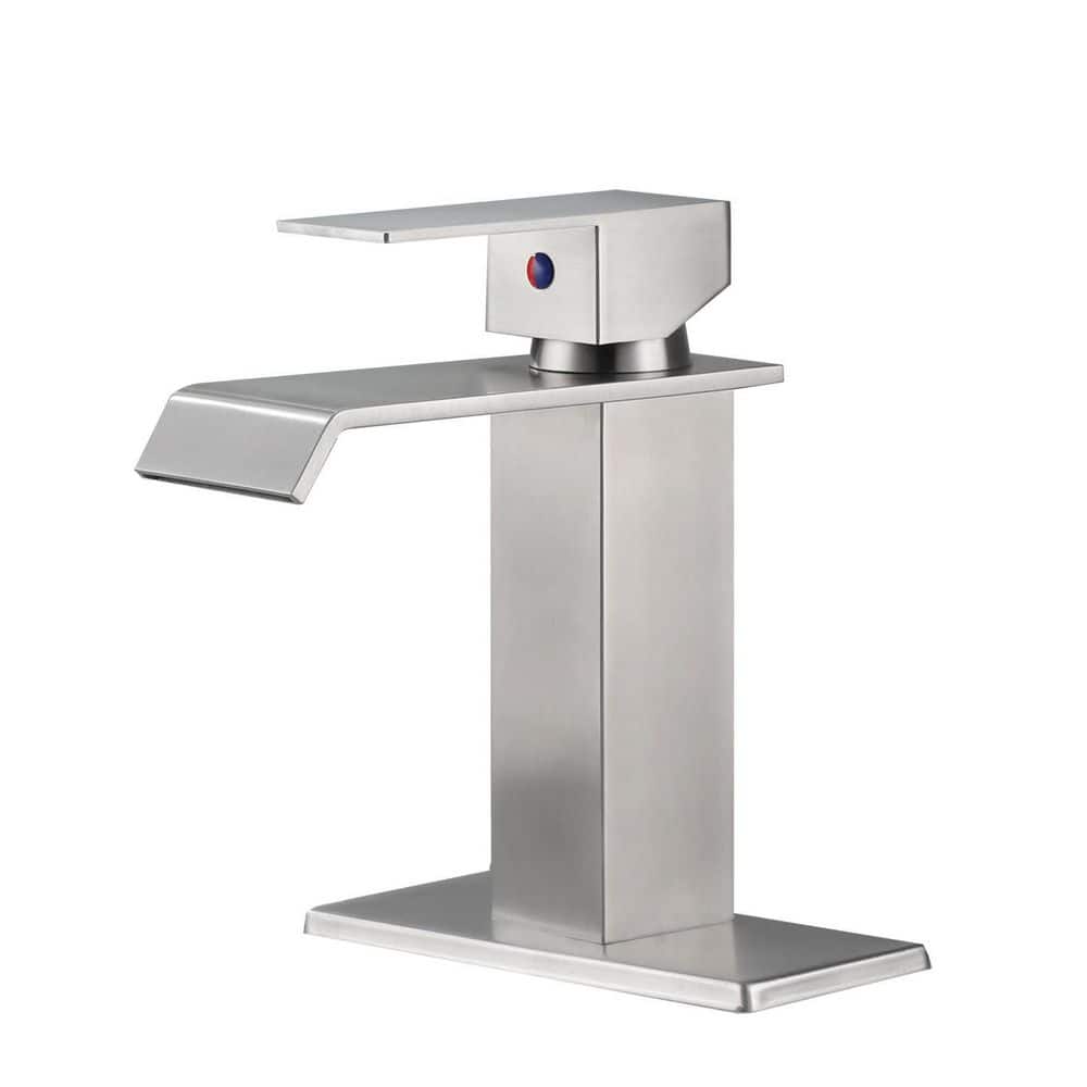 Single Handle Single Hole Waterfall Spout Bathroom Faucet with in Brushed N