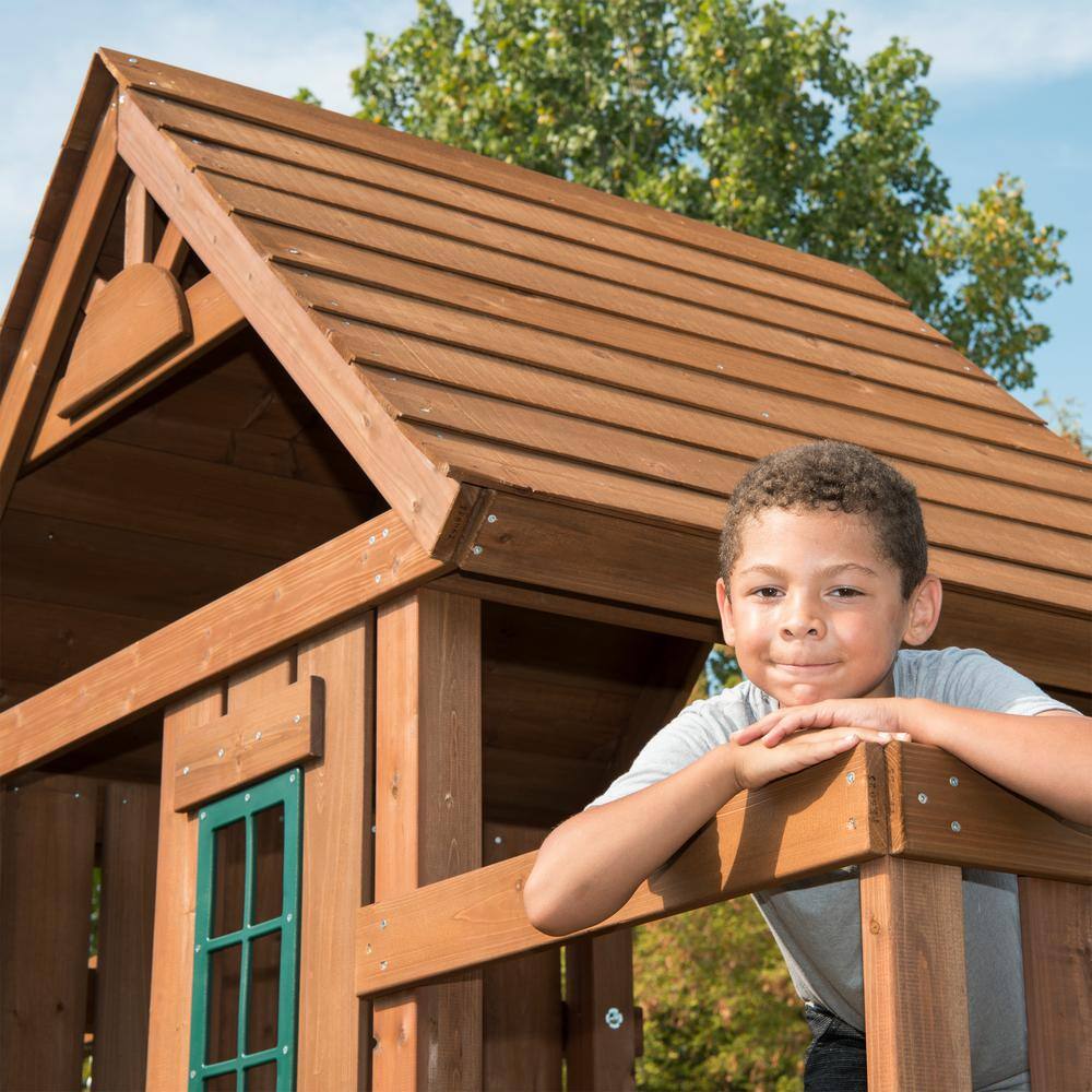 Knightsbridge Ultimate Wood Backyard Swing Set with Slide and Climbing Wall
