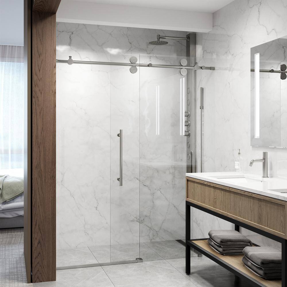Elan 56-60" Frameless Sliding Shower Door with Stainless Steel Finish
