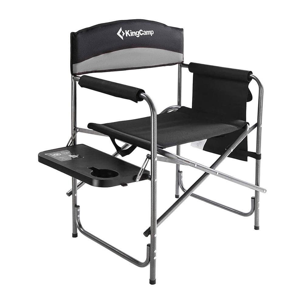 KingCamp Black Gray Camping Chair with Side Table and Storage Pocket KC1904 BLACK MEDIUMGREY The Home Depot