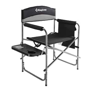 Black/Gray Camping Chair with Side Table and Storage Pocket