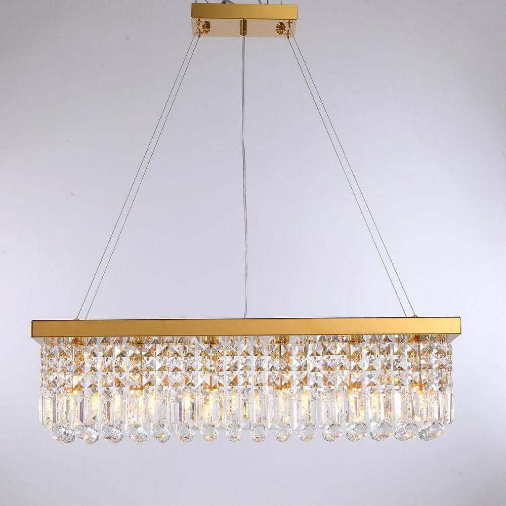 LuminFan 6 Light Gold 31.5 Inch Crystal Rectangular Elegance