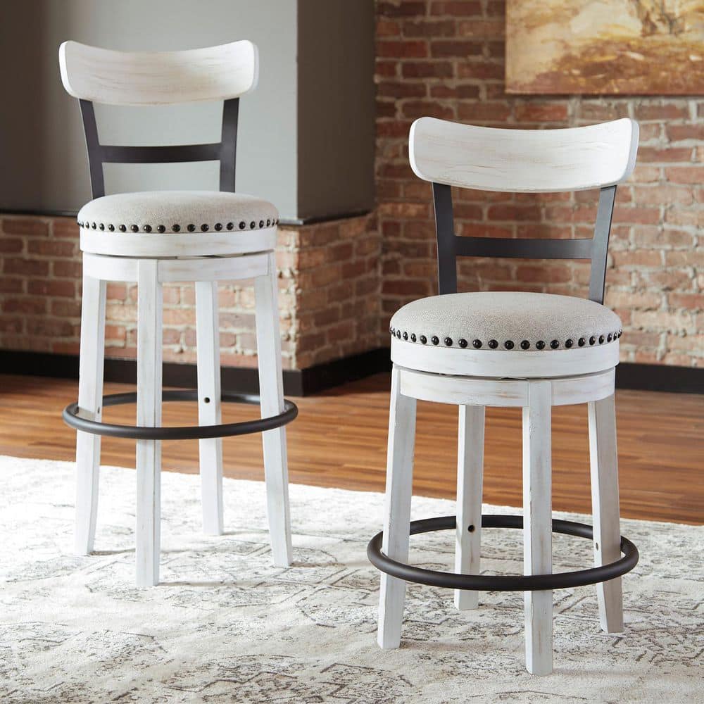 Industrial Cream White Swivel Barstool with Metal & Wood Accents