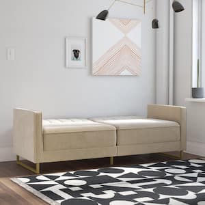 Skylar Ivory Velvet Modern Coil Futon/Sofa Bed