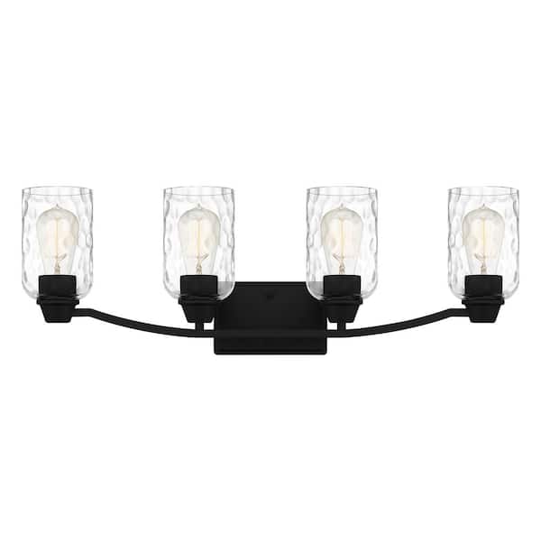 Quoizel Acacia 28 in. 4 Light Matte Black Vanity Light with Clear Water Glass