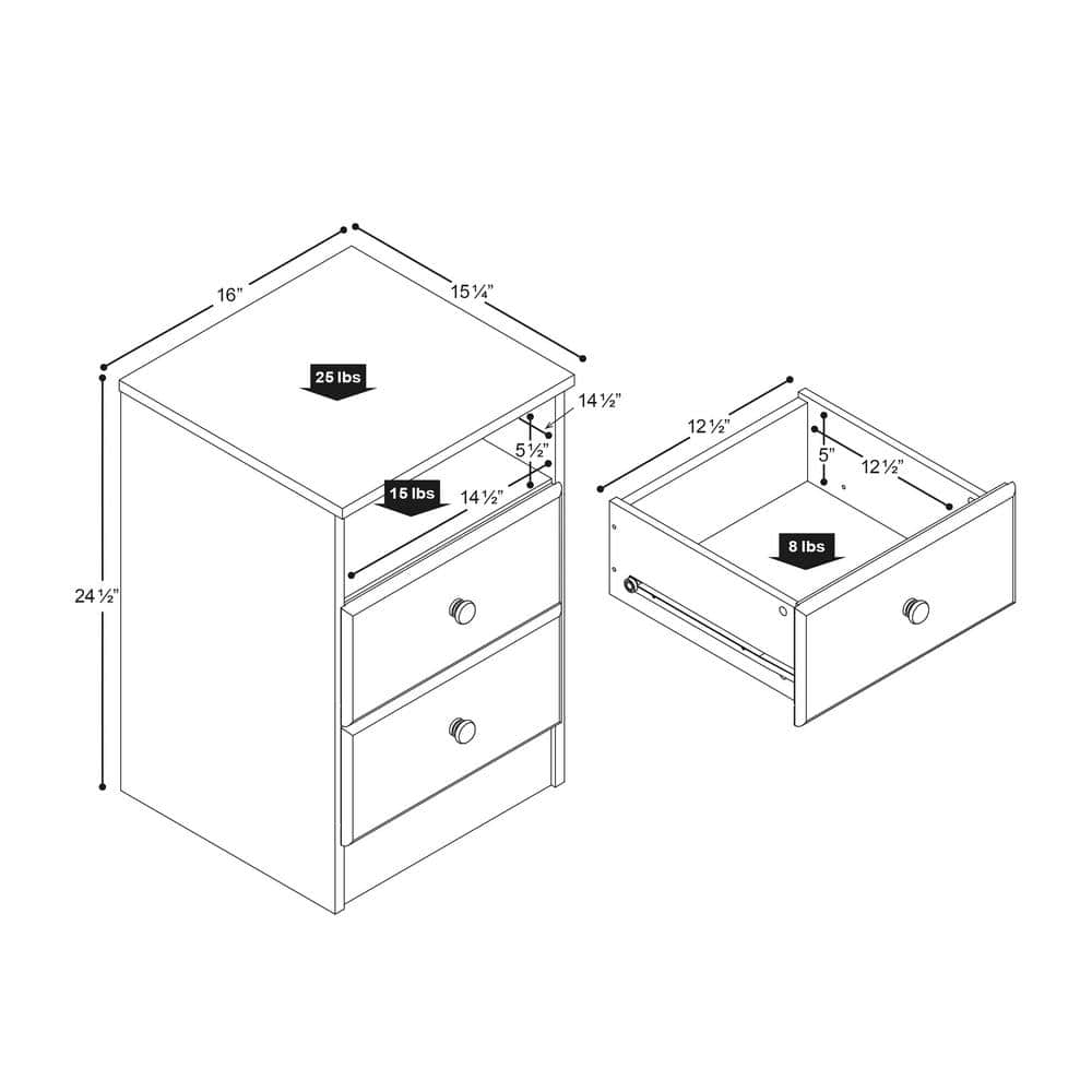 Astrid Timeless Black Nightstand with 2 Drawers and Open Shelf