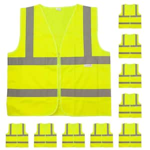 Yellow, Reflective Safety Vest, Zipper Closure, Large, 10 Pcs