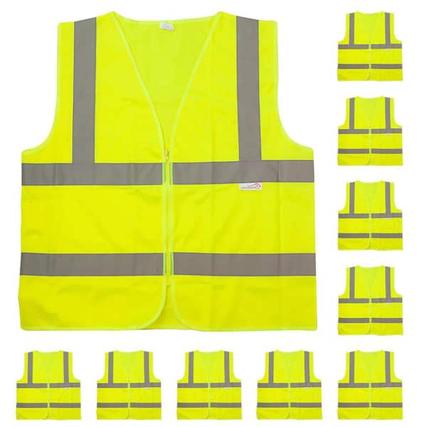 Safe Handler Yellow, Reflective Safety Vest, Zipper Closure, Extra Large, 10 Pcs
