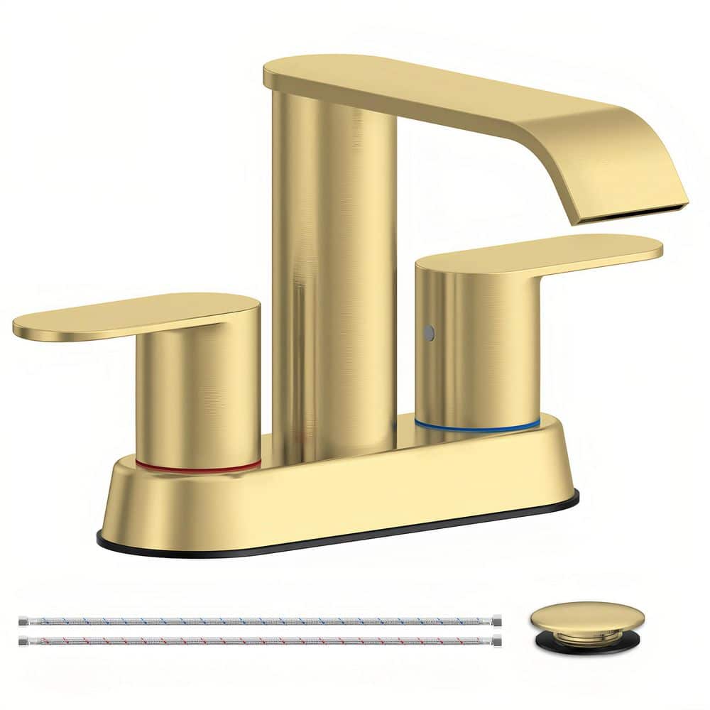 4 in. Centerset 2-Handle Waterfall Bathroom Sink Faucet with 360° Swivel Spout and Pop-Up Drain in Brushed Gold price history on PriceWatchPro