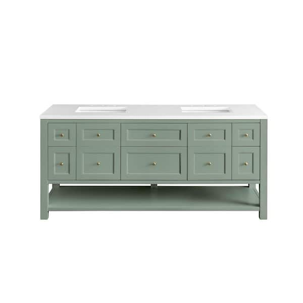 James Martin Vanities Breckenridge 72.0 in. W x 23.5 in. D x 34.2 in. H Bathroom Vanity in Smokey Celadon with White Zeus Quartz Top