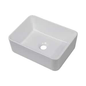 16 in. x 12 in. Bathroom Vessel Sink Modern Rectangular Porcelain Ceramic Bowl Art Basin in White