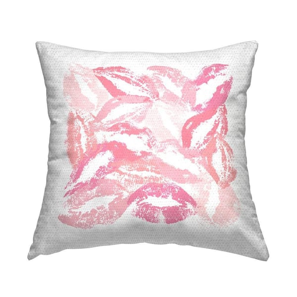 Stupell Industries Pink Lipstick Kisses Outdoor Printed Throw Pillow by Martina Pavlova