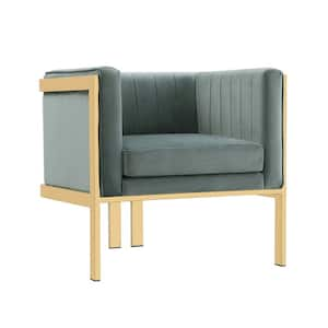 Paramount Modern Warm Grey and Polished Brass Velvet Upholstered Accent Armchair