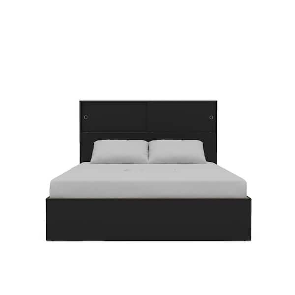 Victoria Black Wood Frame Full Size Platform Bed with Headboard