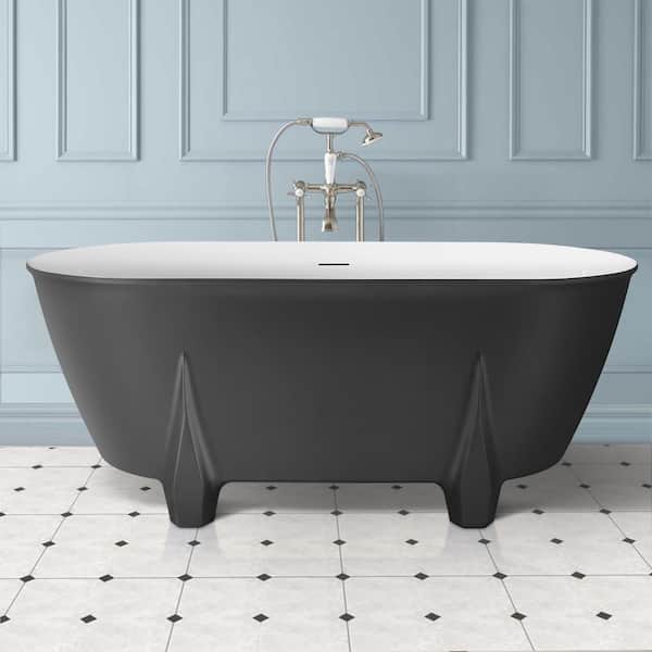 Mokleba 59 in. Acrylic Freestanding Flatbottom Contemporary Double-Ended Soaking Non-Whirlpool Bathtub in Gray