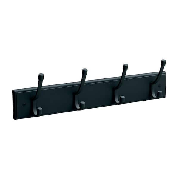 5 in. H MDF and Zinc Coat Rack with 4-Hooks 35 lbs. Load Capacity, Matte Black