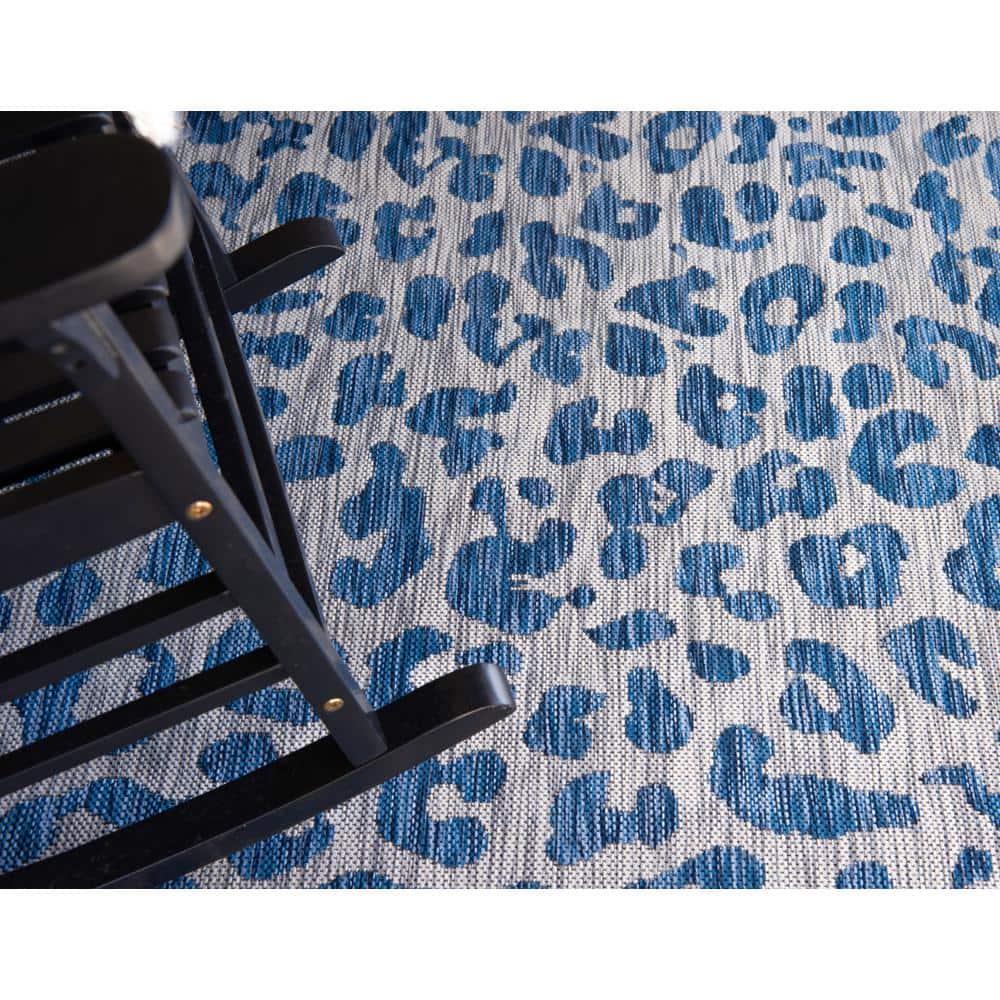 Modern Abstract Blue Outdoor Rug 5' x 8' Synthetic Flatweave