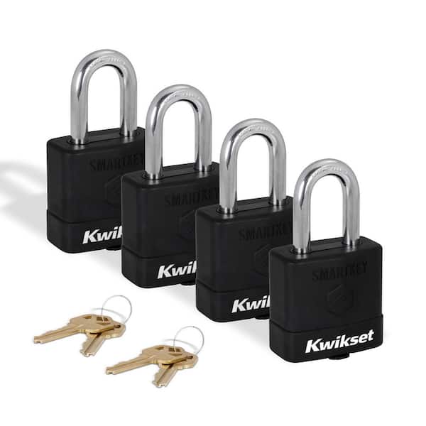 SmartKey Re-Keyable Laminated Steel Padlock with Boron Carbide Shackle, with Weather Cover, 1-1/2 in. Shackle (4-Pack)