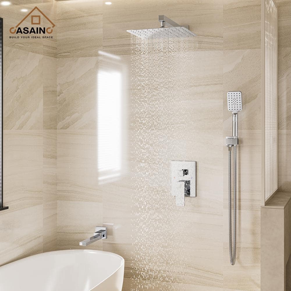 Chrome 10" Square Wall Mounted Rainfall Shower System with Handheld