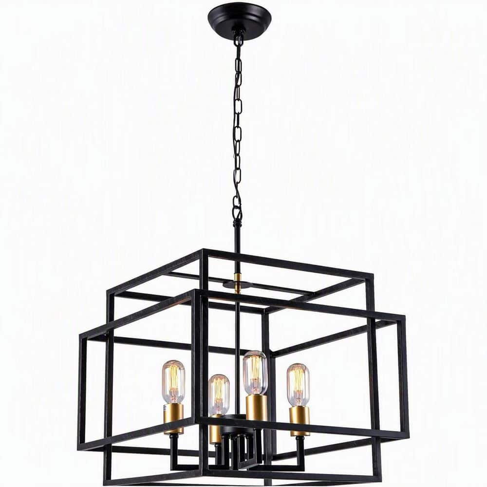 4-Light Black Modern Square Chandelier with Adjustable Height E26 Sockets for Kitchen Island Dining Room Living Room price history on PriceWatchPro