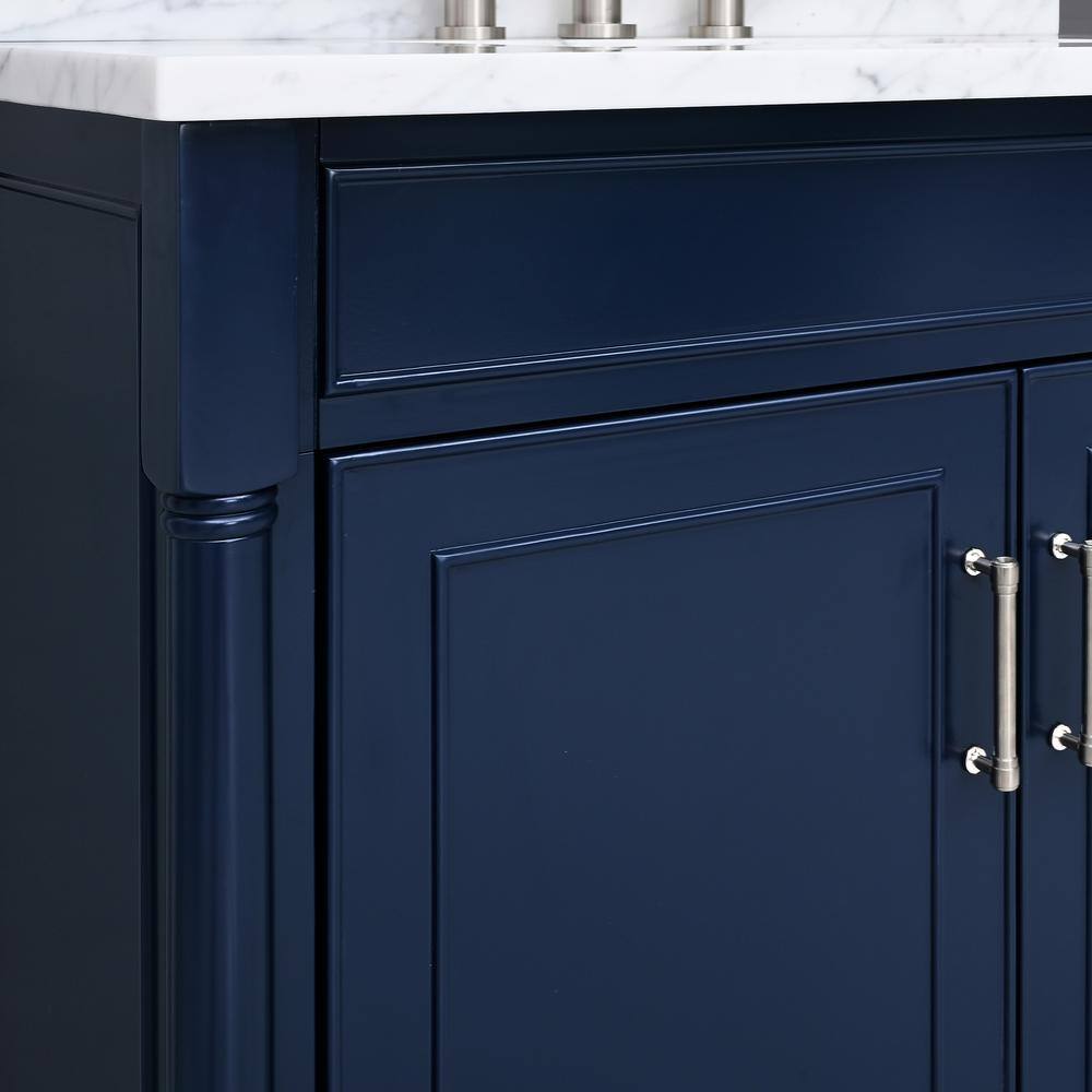 Navy Blue Single Bathroom Vanity with Carrara Marble Top