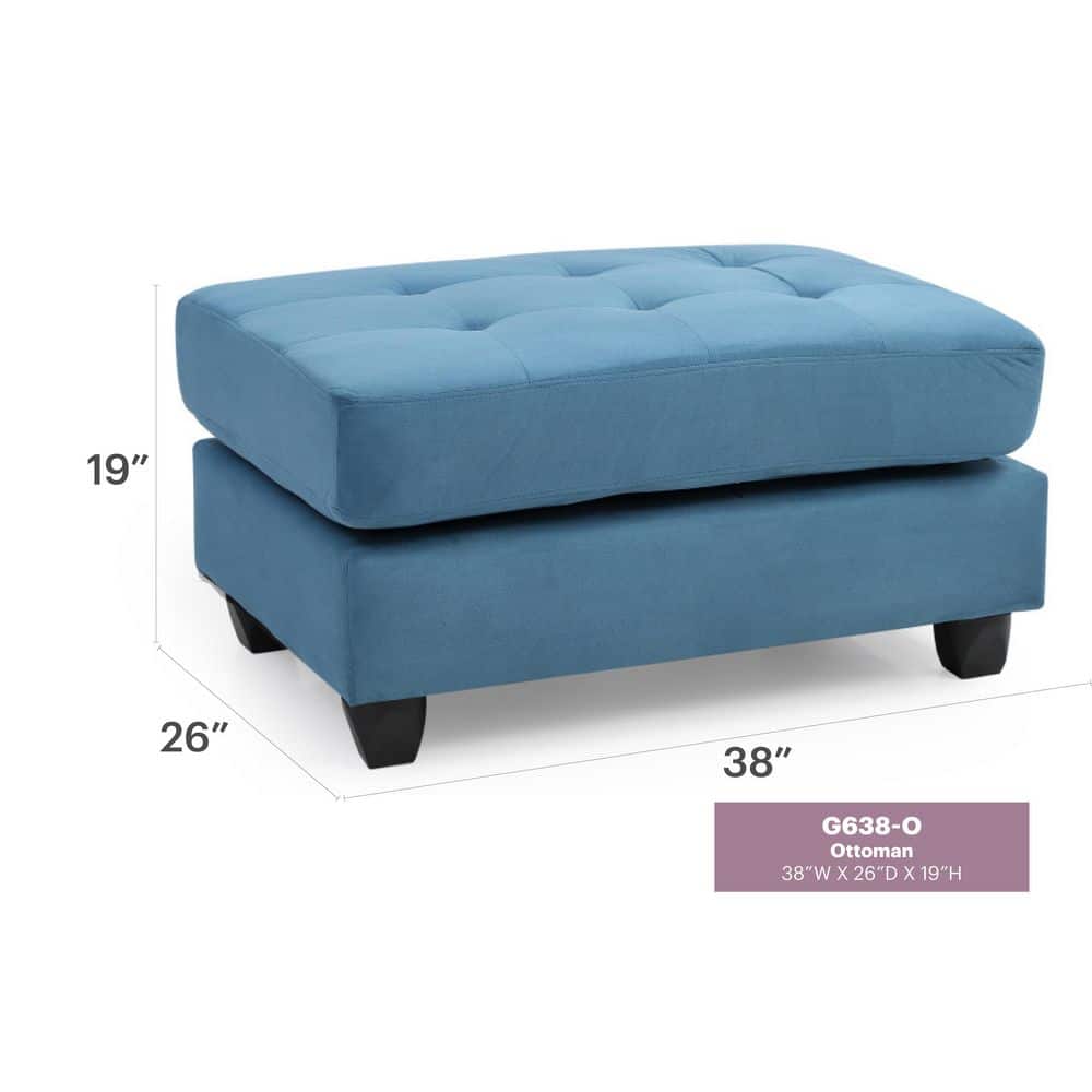 Malone Aqua Tufted Ottoman with Wood Frame