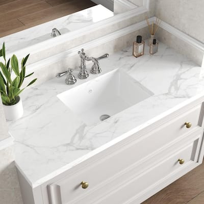 18.31 in. x 13.58 in. Rectangular Undermount Bathroom Sink in White Ceramic with Overflow, Faucet not Included