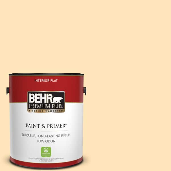 BEHR PREMIUM PLUS 1 gal. #300A-2 Whisper Yellow Flat Low Odor Interior Paint & Primer