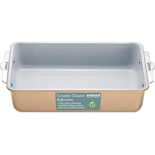 BakkenMaster 2.4 qt. Premium Non-Stick Ceramic 8 in. x 15. 5 in. Rectangle Pan-Brown Roasting Pan