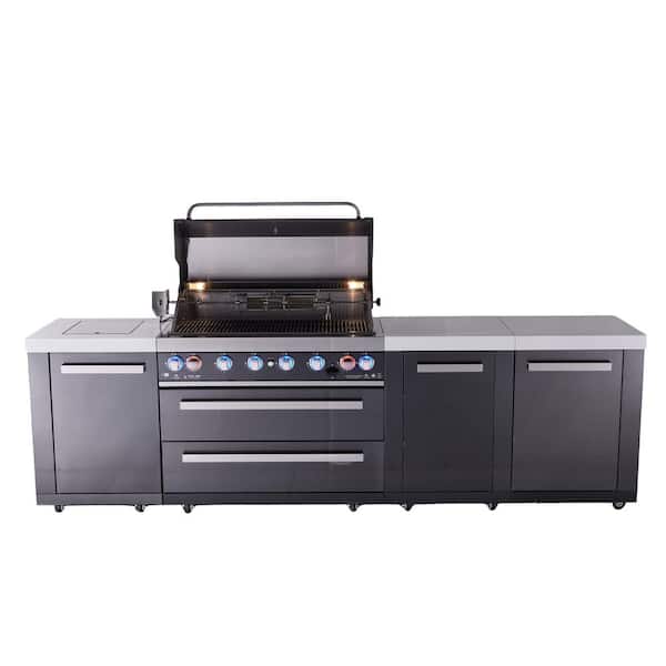 MONT ALPI Black 6-Burner 119 in. x 23 in. Outdoor Kitchen with