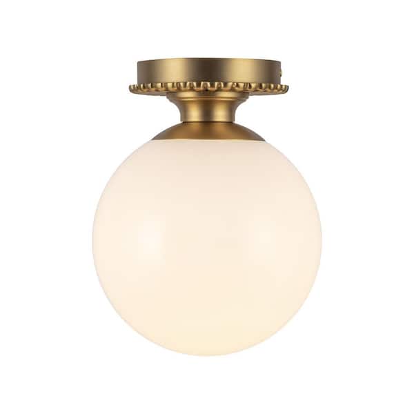 Otis 8-in 1 Light 60-Watt Brushed Gold/Glossy Opal Glass Semi-Flush Mount